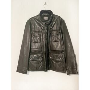TUMI Black Leather Aviator Jacket